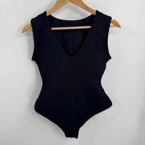 Yahaira Bodysuit Womens‎ L Black V Neck Sleeveless Shapewear Adjustable Snaps